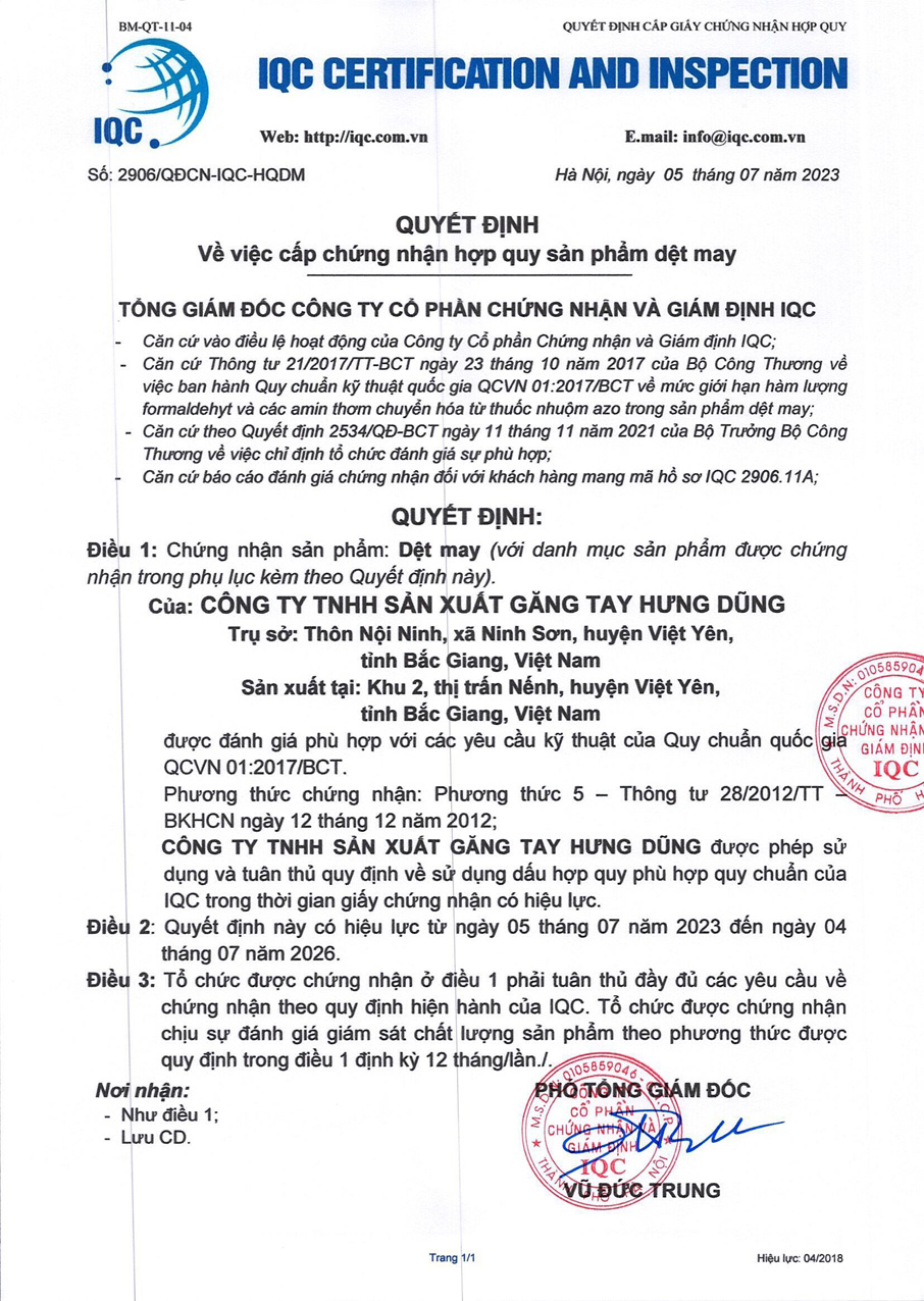 CÔNG TY TNHH SẢN XUẤT GĂNG TAY HƯNG DŨNG