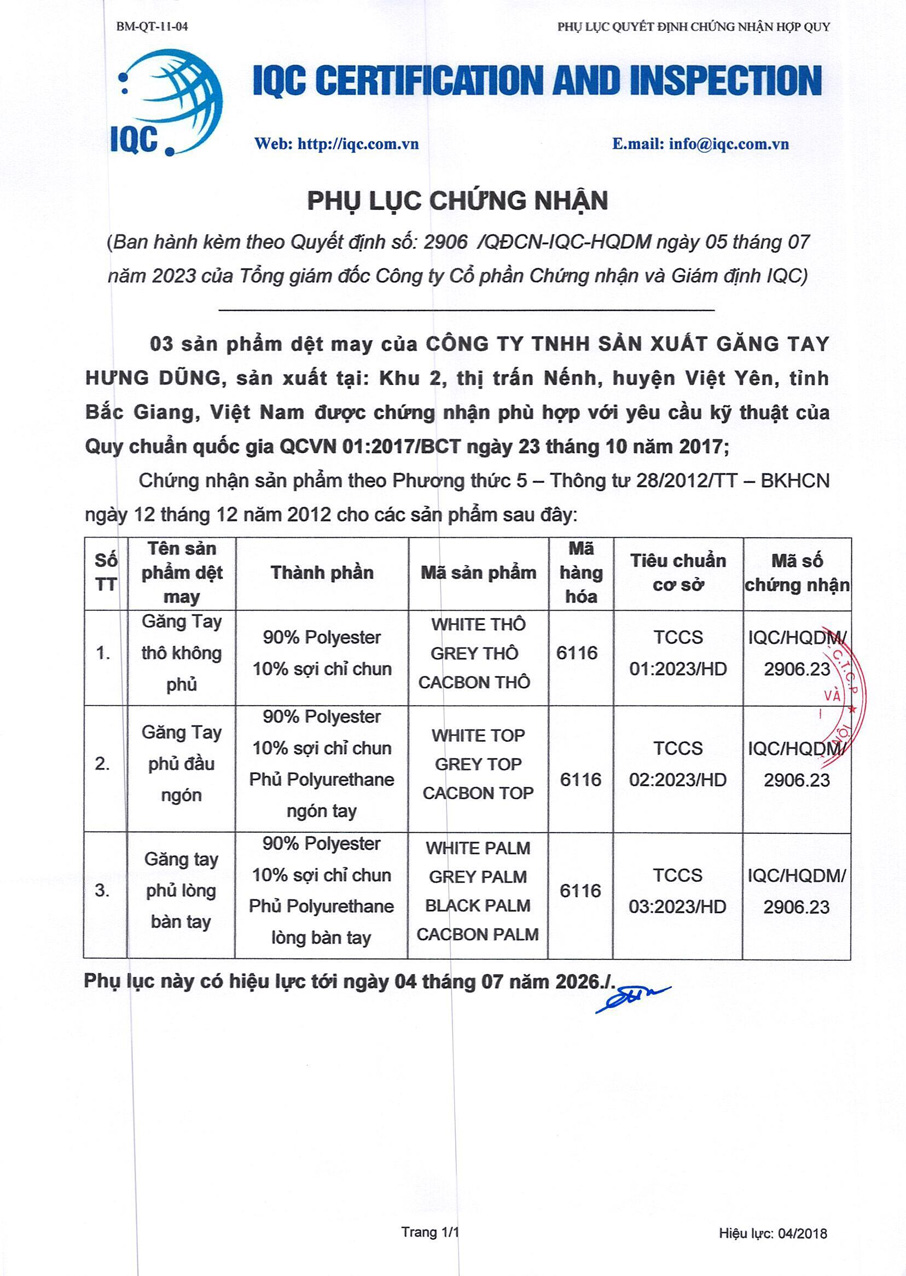 CÔNG TY TNHH SẢN XUẤT GĂNG TAY HƯNG DŨNG